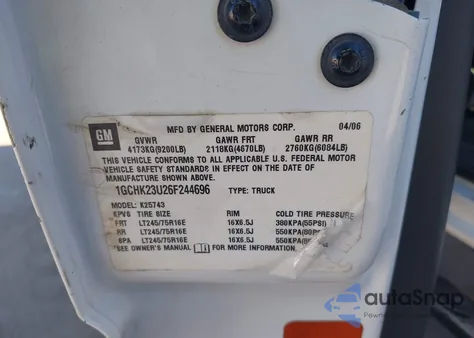 2006 Chevrolet Silverado 2500Hd Work Truck from USA, damaged, VIN 1GCHK23U26F244696